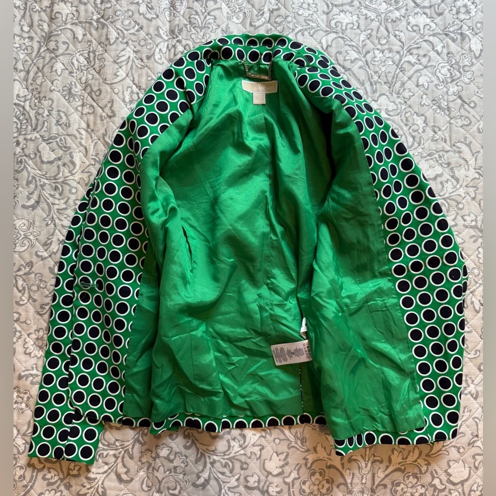 Michael Kors Blazer Jacket MK Green Black White Polka Dot - Picture 7 of 8